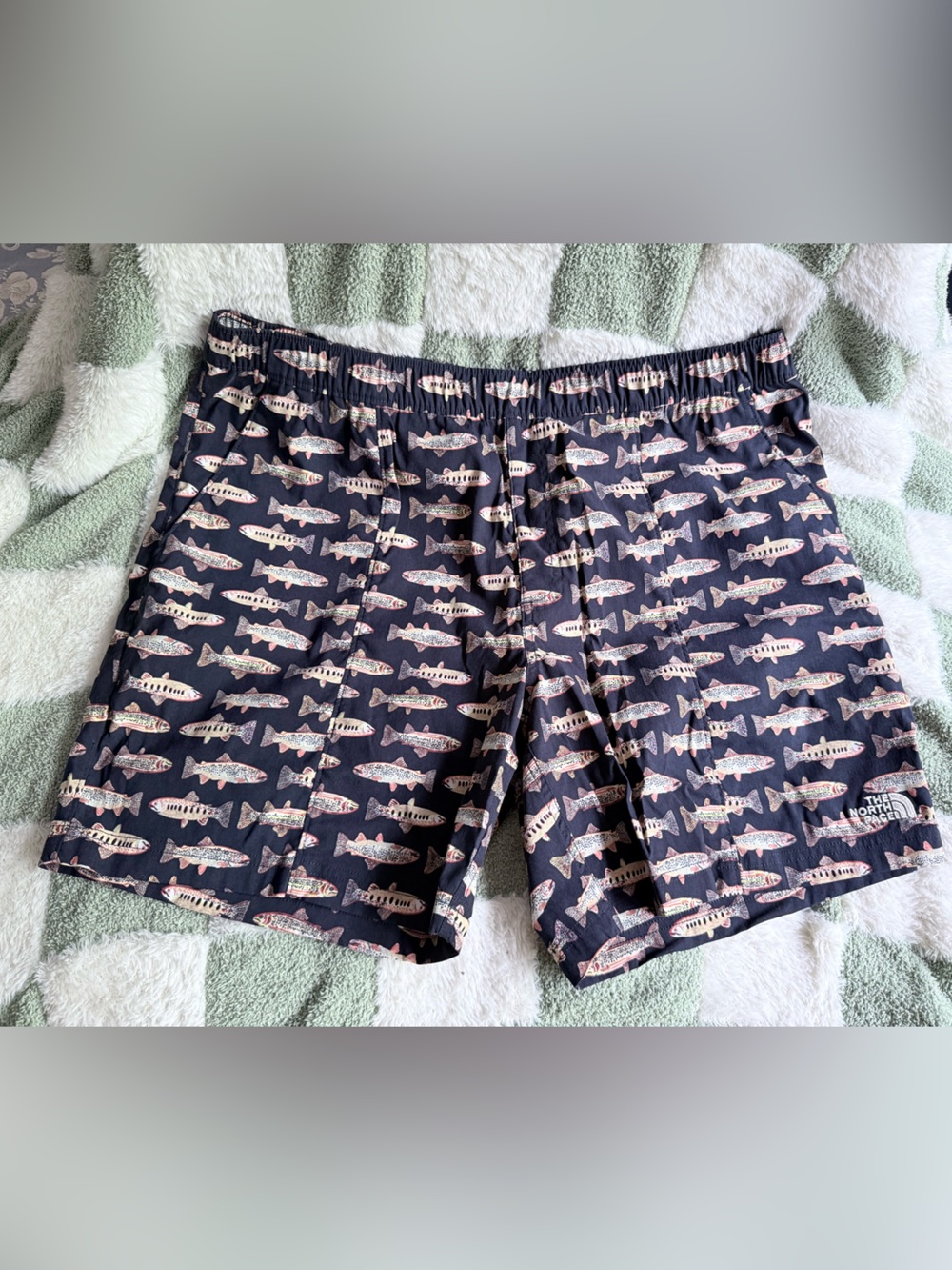 The North Face Class V Shorts Aviator Navy Fly Reel Fish Print XL